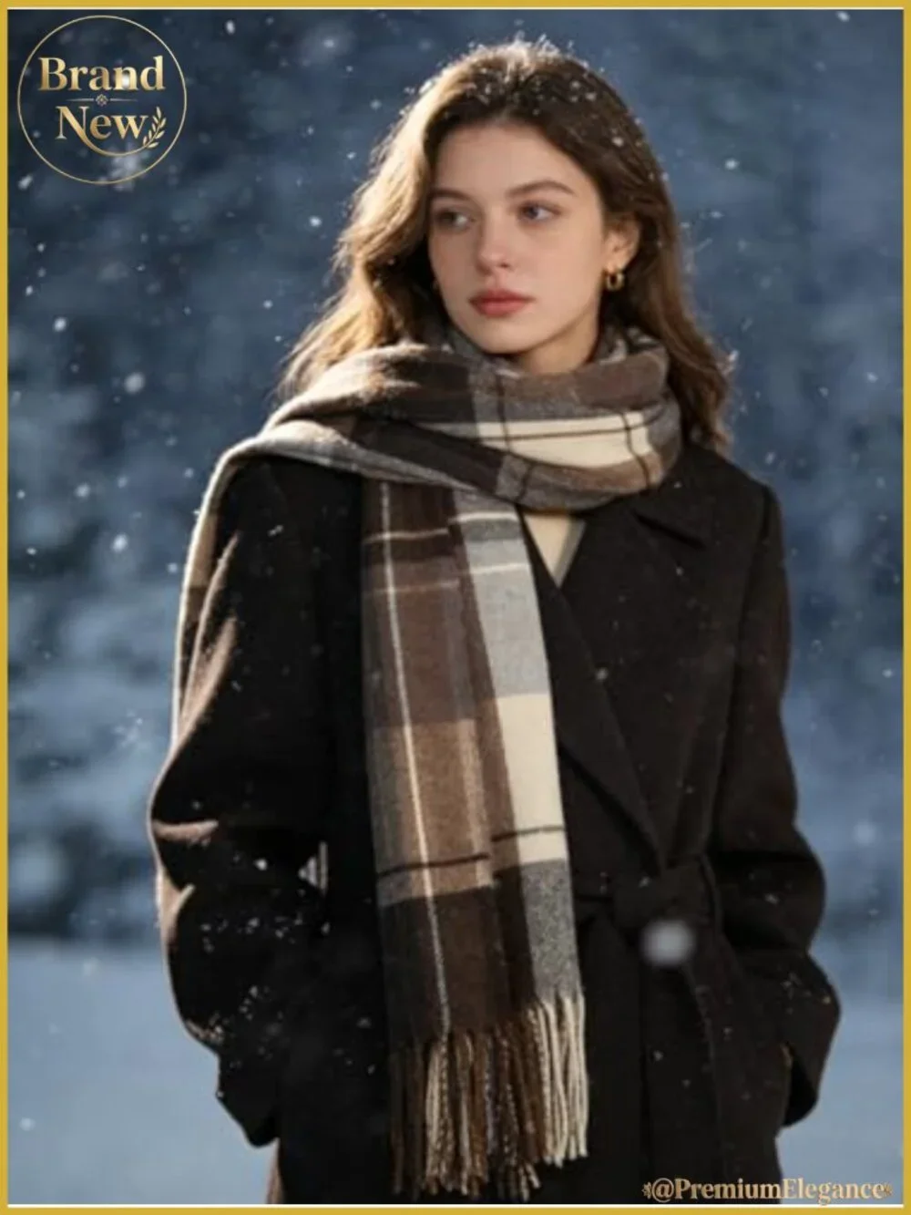 Oversized Plaid Scarf with Tassels 100% Polyester Winter Shawl Wrap